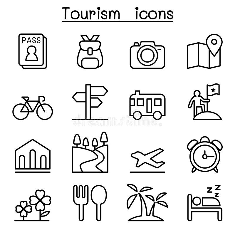 Toerismepictogram in dunne lijnstijl die wordt geplaatst vector illustratie Toerismepictogram in dunne lijnstijl die wordt geplaatst vector illustratie