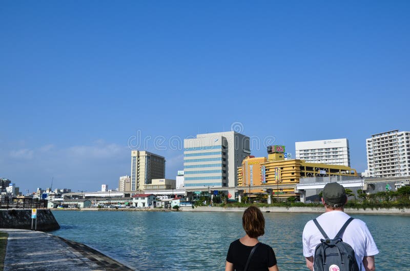 De De Stadshorizon Van De Binnenstad Van Naha in Okinawa, Japan Stock