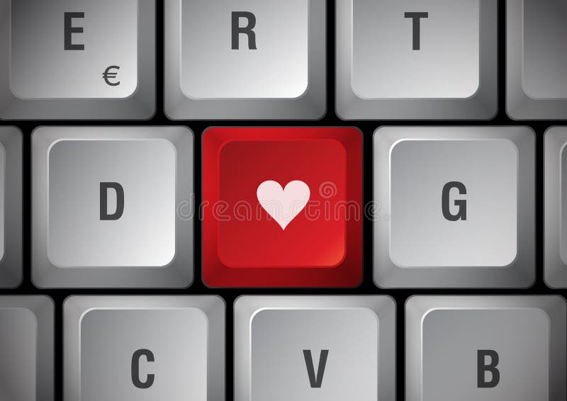 White keyboard, red touch with heart. White keyboard, red touch with heart