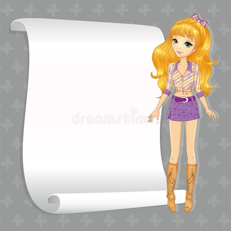 Casual blond meisje met banner royalty-vrije illustratie