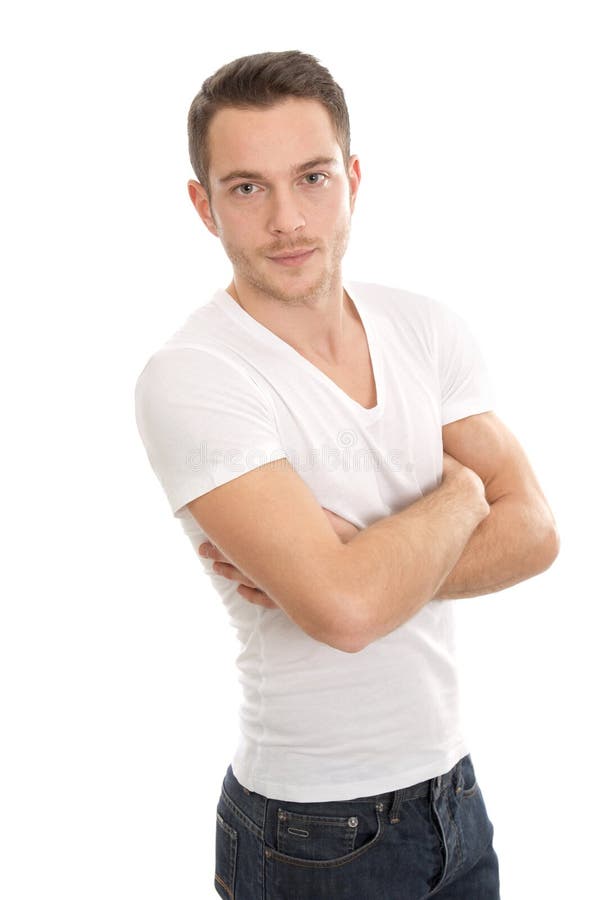 Casual young man isolated over white with T-shirt and crossed arms. Casual young man isolated over white with T-shirt and crossed arms