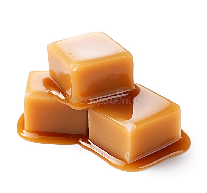 Toffee Candy and Caramel Sauce on White Background Stock Photo Image