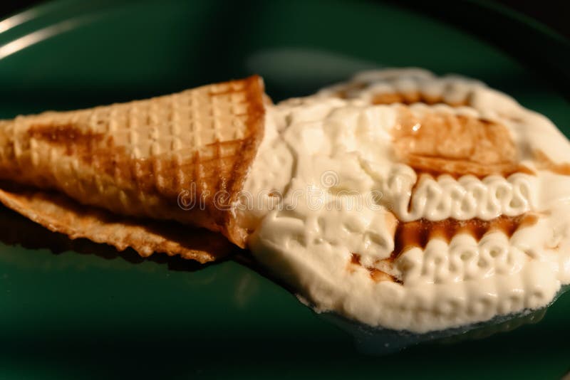 Toffee Flavor Ice Cream Cone Melted in Sunny Day Stock Image Image of