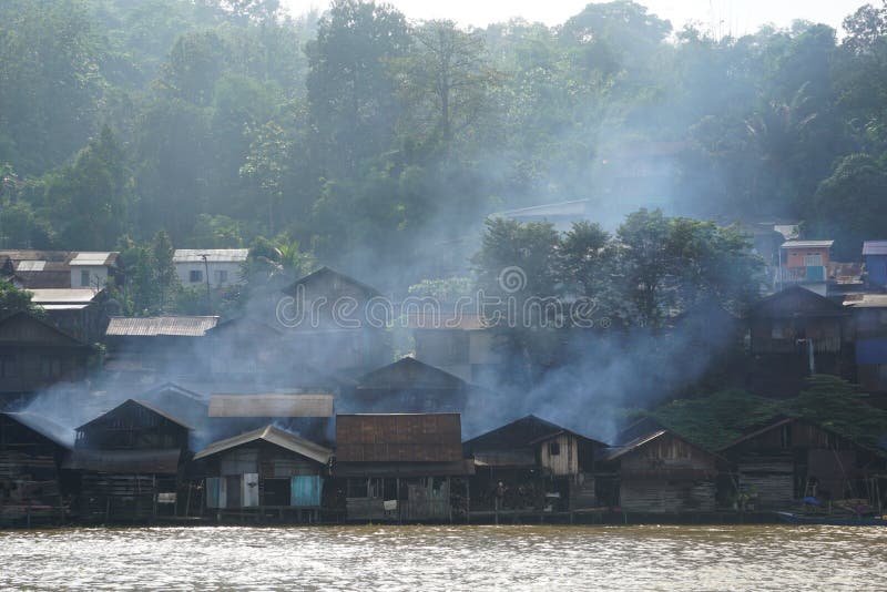 Tofu House Production Complex by the Mahakam River Stock Photo Image