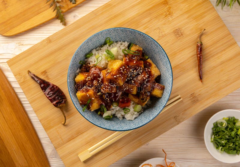 Tofu with Spicy Sauce Served with Rice Stock Photo Image of cuisine