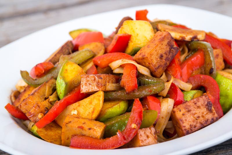 Tofu Spicy Stir Fry on Noodle Stock Photo - Image of healthy, tasty