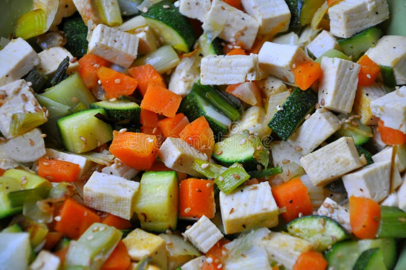 Tofu and vegetables stock photography