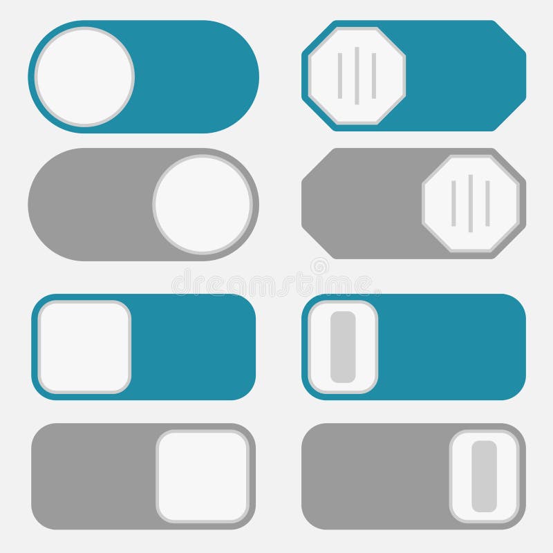 Switch Toggle Buttons. on and OFF Vector Icons Set in Flat Style