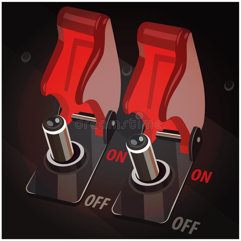 Set of Toggle Switches in on and Off Positions Stock Vector