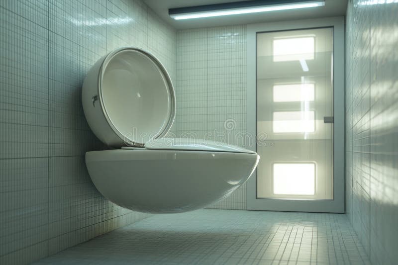 Toilet in bathroom next to door, simple setup royalty free stock photos