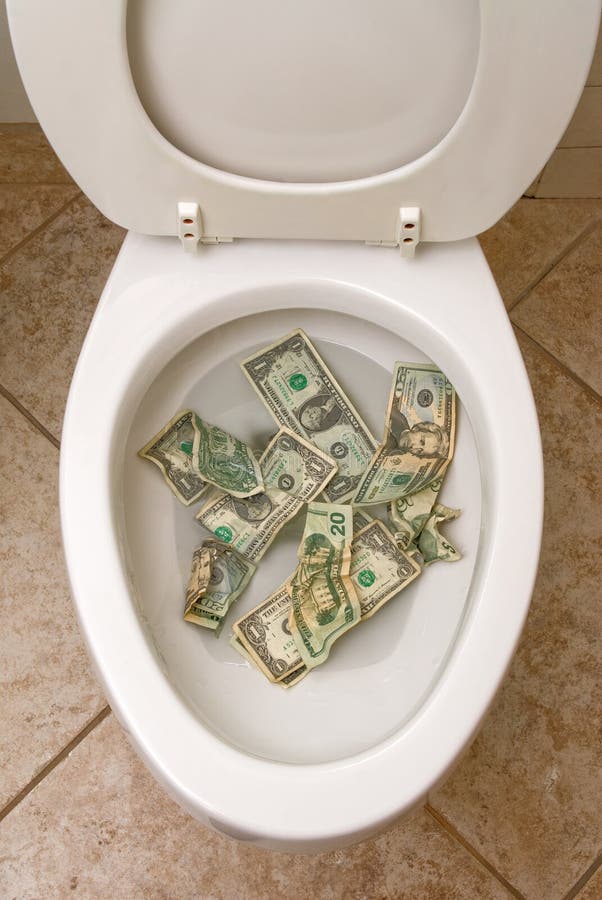 Toilet and money royalty free stock photography Toilet and money royalty free stock photography