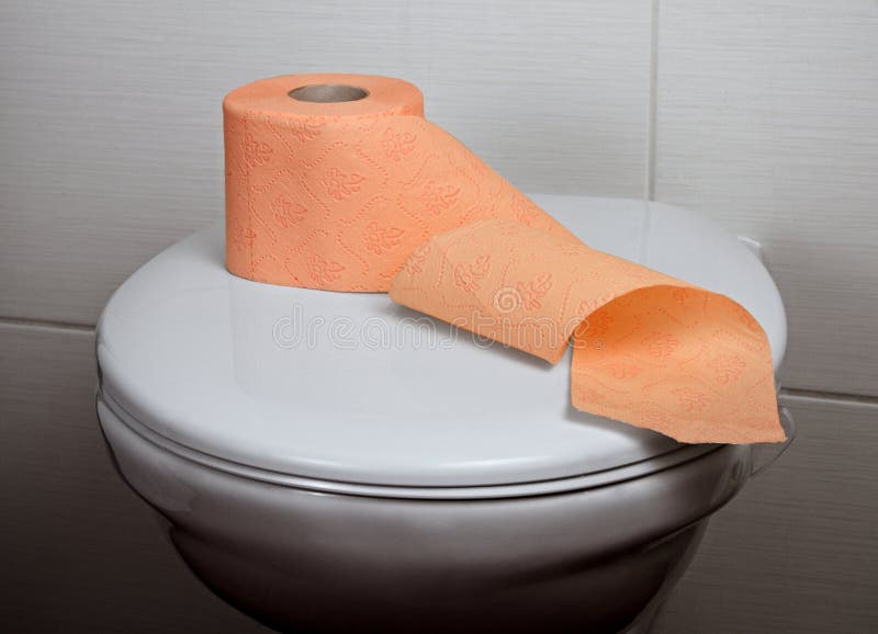 Toilet with Orange Toilet Paper Stock Photo Image of orange, paper