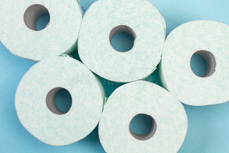 Toilet Paper Rolls on a Light Blue Background Stock Image Image of