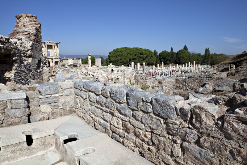 Toilets in Ephesus stock image. Image of library, tourism 24123655