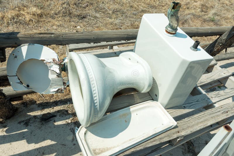 Toilette rotta su una paletta di legno fotografia stock