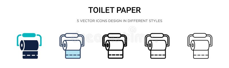 Toilettenpapierikone in gefüllter Thin Linie Design und Anschlagart. Vektorillustration zwei des schwarzen und farbigen Toilettenp stock abbildung