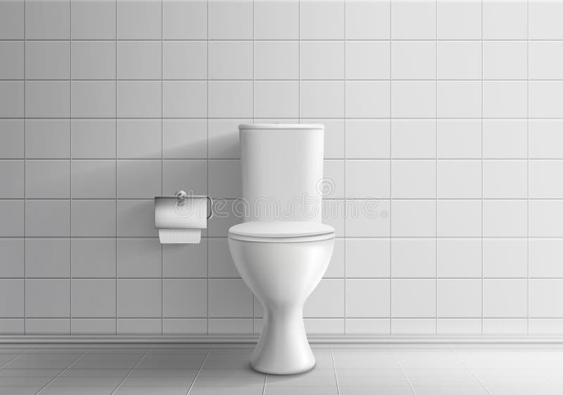 Toilettenschüssel mit realistischem Vektor des Toilettenpapiers stock abbildung Toilettenschüssel mit realistischem Vektor des Toilettenpapiers stock abbildung