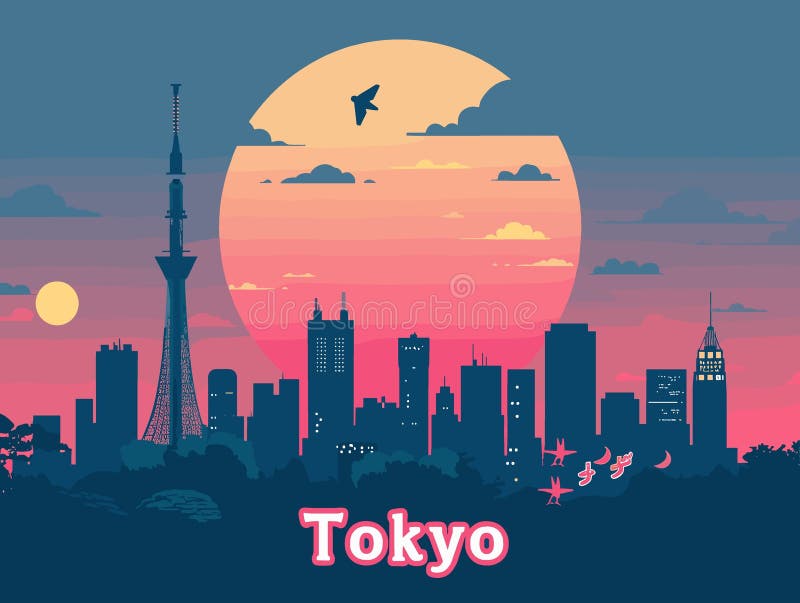 Tokyo City Beautiful Vector Illustration for Postcards, Web Sites