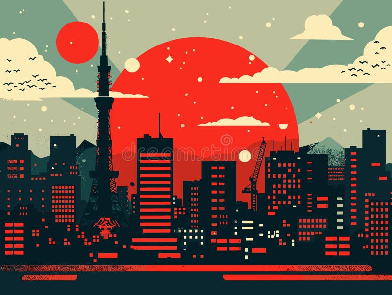 Tokyo City Beautiful Vector Illustration for Postcards, Web Sites