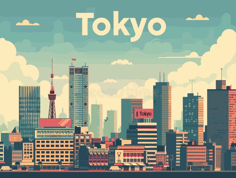 Tokyo City Beautiful Vector Illustration for Postcards, Web Sites