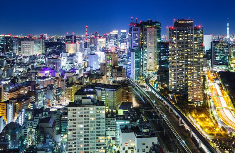Tokyo city at night stock photo. Image of bridge, residential