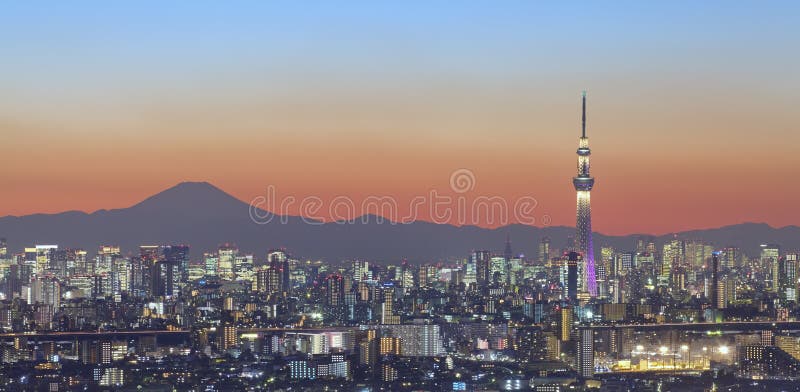 Tokyo city view and tokyo sky tree with Mt Fuji
