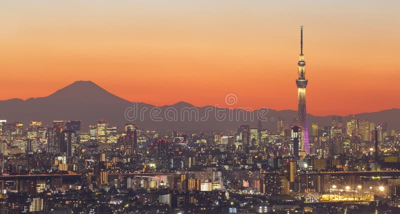 Tokyo city view and tokyo skytree with Mt Fuji