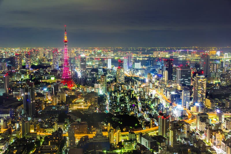 Tokyo Cityscape Scene Night Time from Sky View of the Roppongi H ...