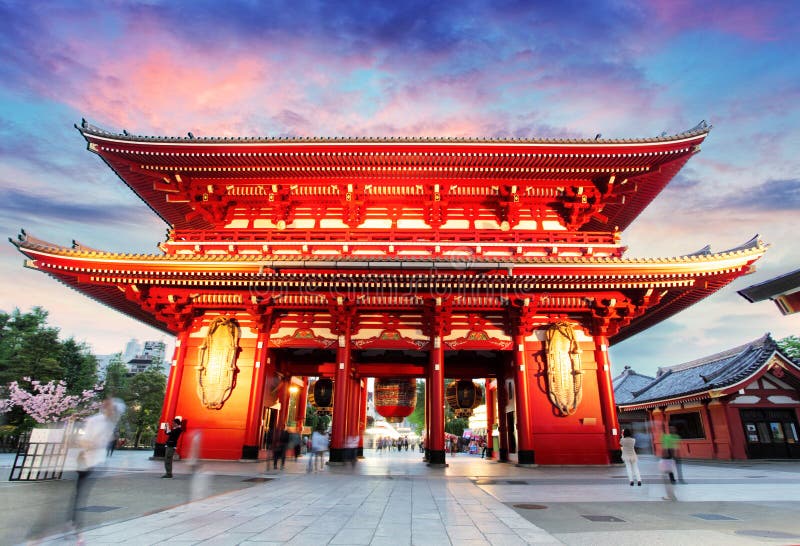 Tokyo - Japan, Asakusa Temple at sunset. Tokyo - Japan, Asakusa Temple at sunset.