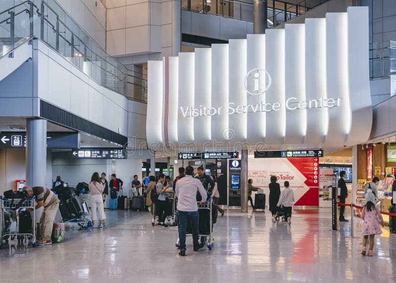 TOKYO, JAPAN - APR 11, 2019 : NARITA AIRPORT Visitor service Center at Arrival Hall Tourist Information center stock photo TOKYO, JAPAN - APR 11, 2019 : NARITA AIRPORT Visitor service Center at Arrival Hall Tourist Information center stock photo