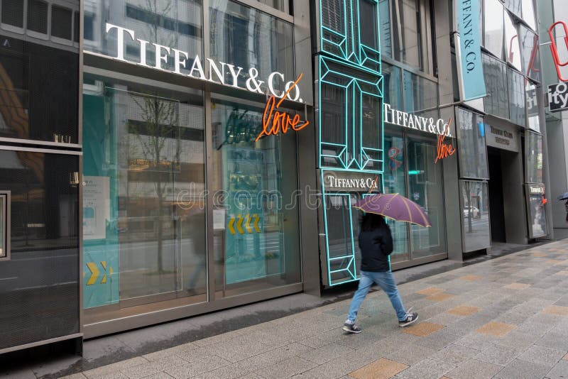 The logo of Tiffany & Co. is seen in Shinjuku Ward, Tokyo on May 5