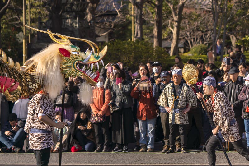Golden dragon dance festival in the Sensoji temple of Asakusa.