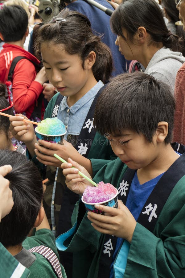 Tokyo, Japan - May 14, 2017: Children eating ice cream at the K