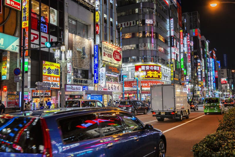 Tokyo, Japan, 04/08/2017. Night street in a big city royalty free stock photos Tokyo, Japan, 04/08/2017. Night street in a big city royalty free stock photos