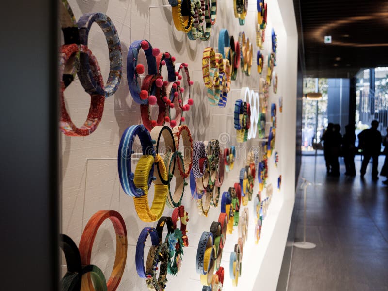 29 11 2019 Tokyo, Japan a Wall of Olympic Rings in the Olympic
