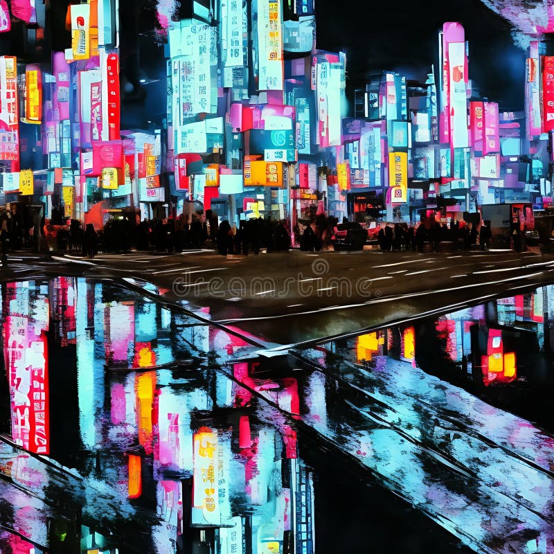 Tokyo Nights Illuminated Lights Abstract Ai Generated Art Background