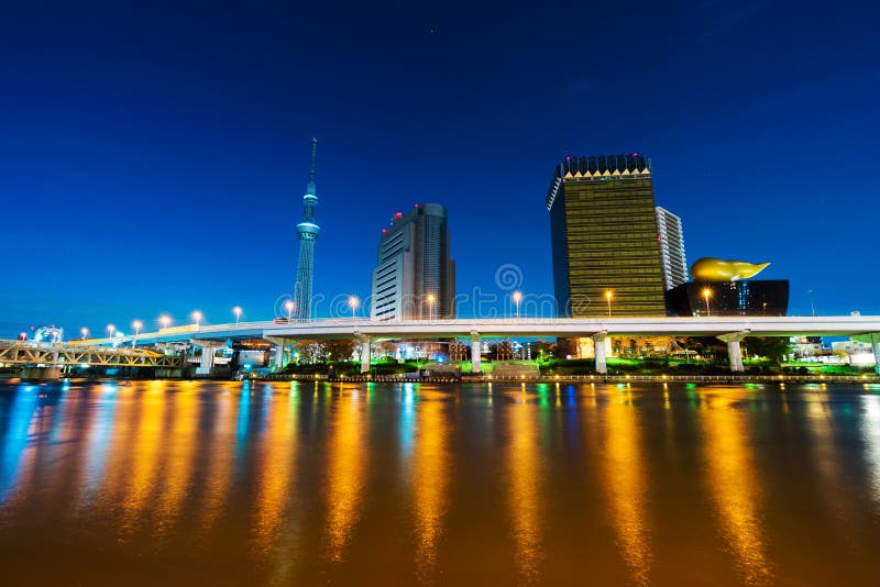 Tokyo skyline on Sumida River at night, Japan stock images Tokyo skyline on Sumida River at night, Japan stock images