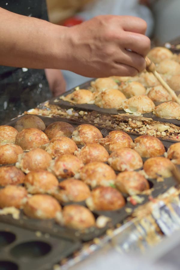 Tokyo Street Food of Octopus Meat Balls Called Takoyaki Stock Photo