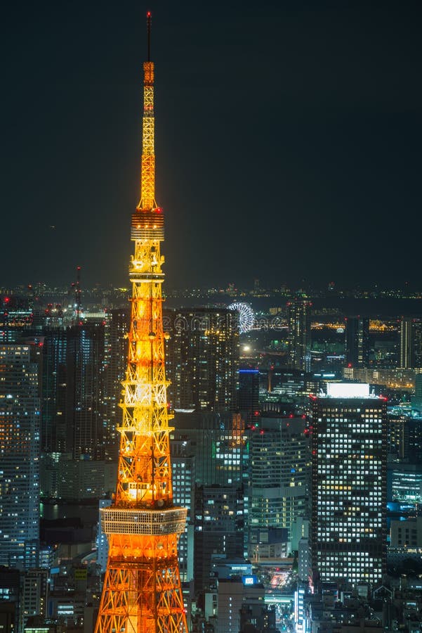 Tokyo tower close up shot blue night cityscape