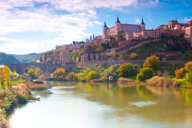 Palace on the hilltop in toledo spain on an autumn day