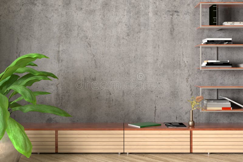 Blank concrete wall of industrial style living room mock up. 3d iluustration. Blank concrete wall of industrial style living room mock up. 3d iluustration