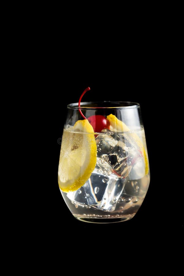Tom Collins Cocktails on Black Background Stock Photo Image of