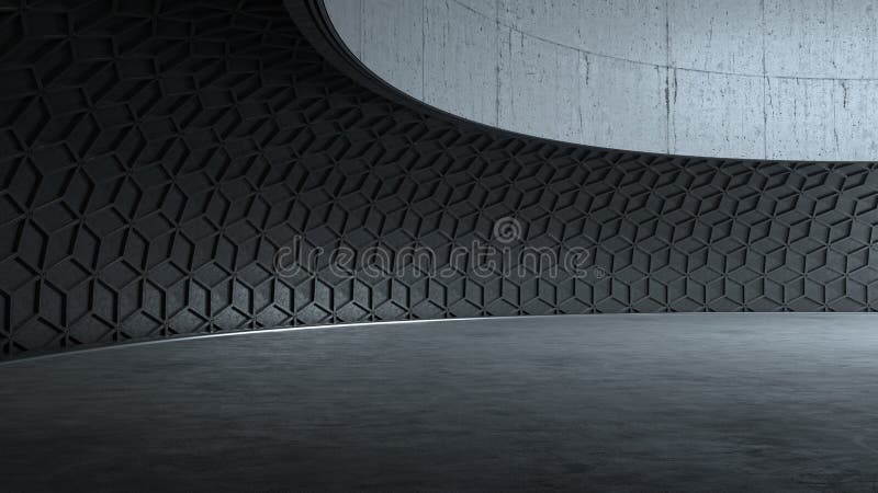 Tom mörk modern arkitektur inuti. 3d-illustration 3d-rendering av bilbakgrundsskylt stock illustrationer
