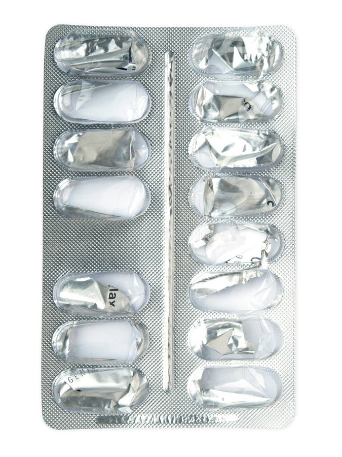 Empty pill strip isolated on a white background that could be used for empty or stress concept. Empty pill strip isolated on a white background that could be used for empty or stress concept.