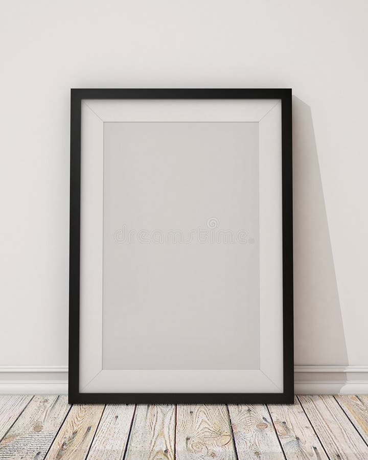 Tom svart bildram på väggen och golvet stock illustrationer