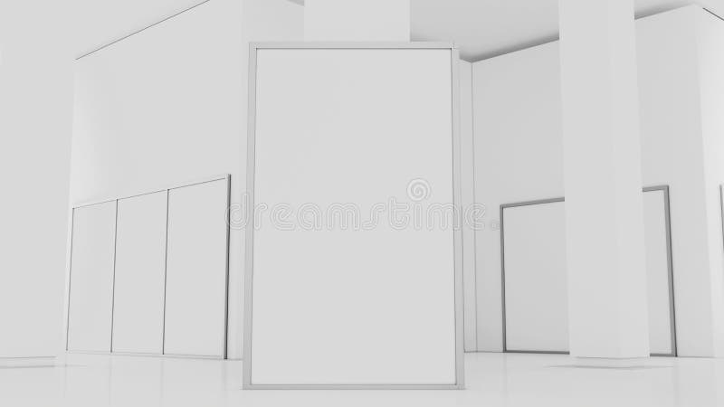Tom vit väggmodell i det soliga moderna tomma museet, tolkning 3d Klar stor ställningsåtlöje upp i galleri royaltyfri illustrationer Tom vit väggmodell i det soliga moderna tomma museet, tolkning 3d Klar stor ställningsåtlöje upp i galleri royaltyfri illustrationer