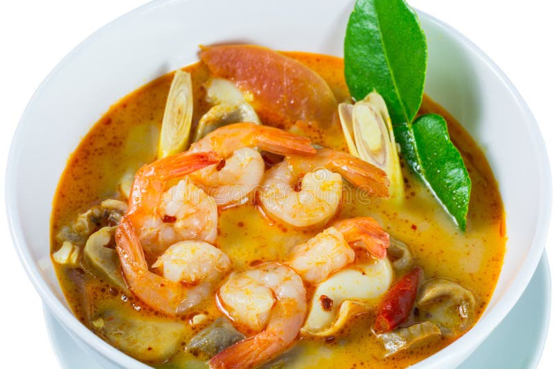 Tom Yum Goong - sopa quente e picante tailandesa com camarão fotos de stock royalty free Tom Yum Goong - sopa quente e picante tailandesa com camarão fotos de stock royalty free