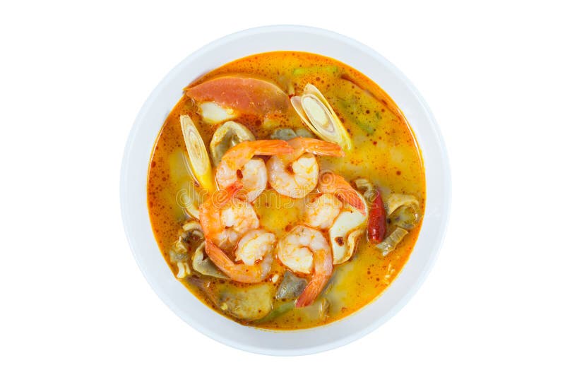 Tom Yum Goong - sopa quente e picante tailandesa com camarão fotos de stock royalty free Tom Yum Goong - sopa quente e picante tailandesa com camarão fotos de stock royalty free