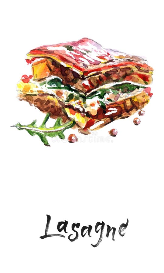 Tomat- och jordningsnötköttlasagne med ost som varvas mellan ark av traditionell italiensk pasta stock illustrationer Tomat- och jordningsnötköttlasagne med ost som varvas mellan ark av traditionell italiensk pasta stock illustrationer