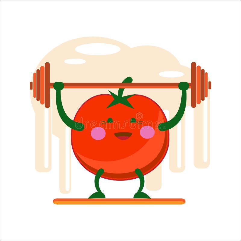 Tomatenatleet De vrolijke rode tomaat fokt de bar Vlakke stijl Vector stock illustratie Tomatenatleet De vrolijke rode tomaat fokt de bar Vlakke stijl Vector stock illustratie